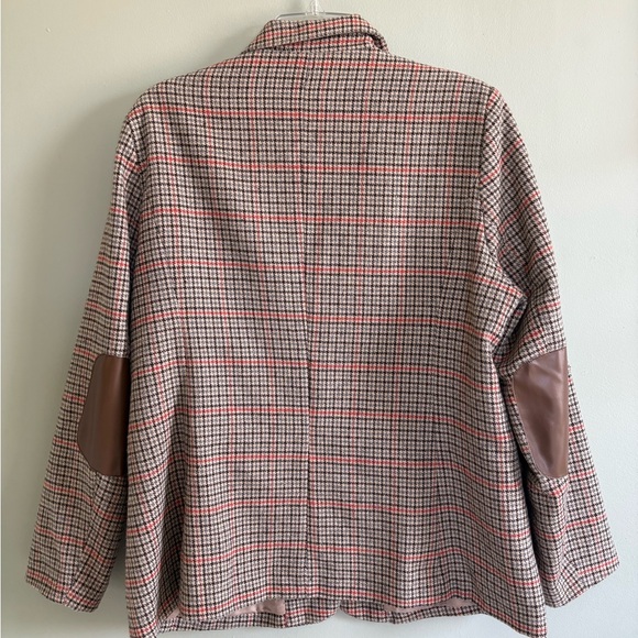 Ebossy Brown Plaid Tailored Blazer with Elbow Patches - Picture 2 of 12